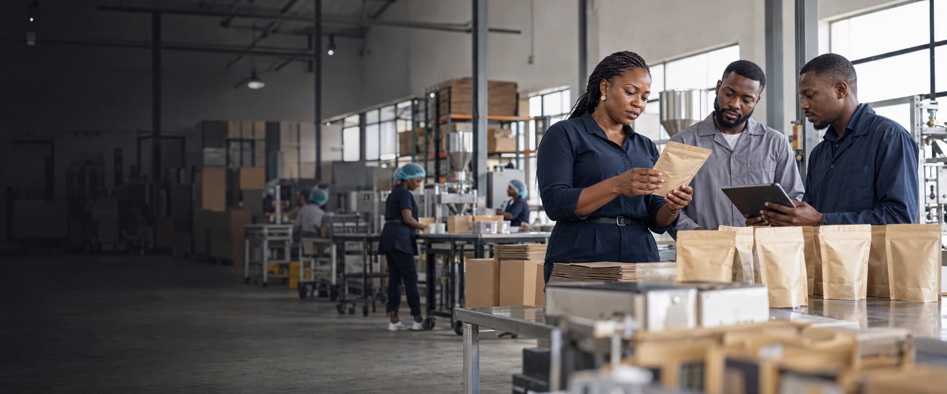 Nigerian enterprise leaders working together in a production environment